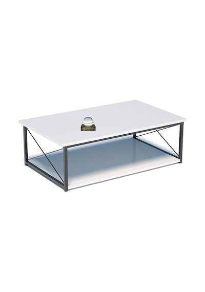 Beyaz Dikdörtgen Orta Sehpa 90x50 Cm Çift Raflı