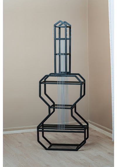 Gitar Tasarımlı Metal Kitaplık, 5 Raflı Dekoratif Raf Ünitesi, Müzik Temalı Salon Standı Siyah