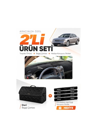 Infınıtı İ30-i35 1998-2000 Uyumlu Torpido Örtüsü + Deri Bagaj Çantası + Sticker Seti - Siyah