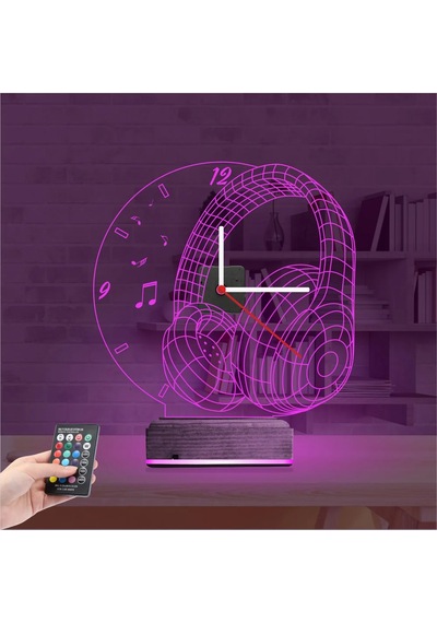 Luvivia Dj Müzik Kulaklık Saatli 3d Lamba - Masa Gece Lambası Şeffaf