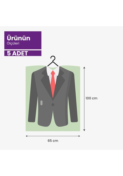 Güve Savar Etkili, Lavanta Kokulu Elbise Koruma Poşeti- 5 Adet- 65x100 Cm Şeffaf