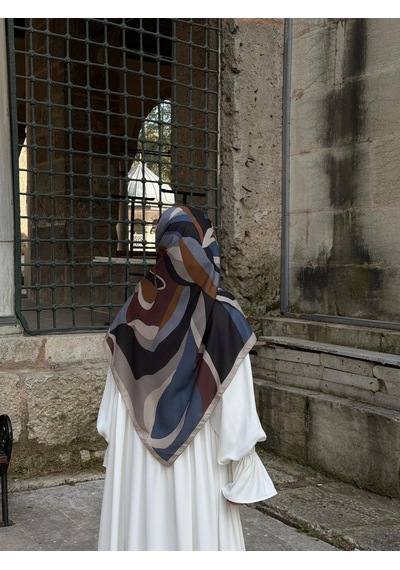 Qalortex Scarf Pamuklu Soft Rânâ Desen Eşarp-antrasit/kahve