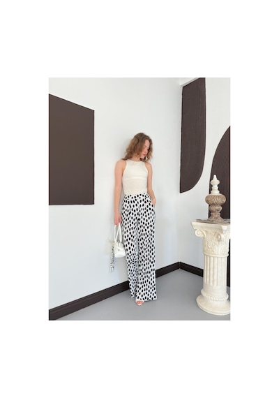 Verymoda Puantiyeli Plise Pantolon D3071 Topshow Krem