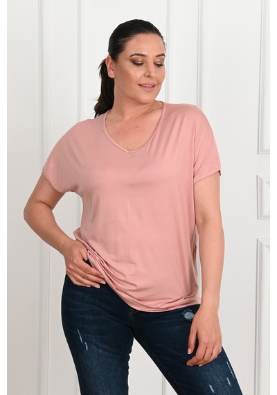 Kadın V Yaka Büyük Beden T-shirt 1486-23 001