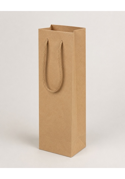 Şişelik İpli Kraft Karton Poşet, 1 Adet-12x10x38 Cm, Kalın Yapılı