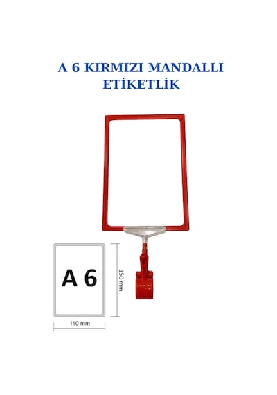 3 Adet Kırmızı A6 Mandallı Raf Sepet Etiketi Çerçeveli Etiketlik Kırmızı