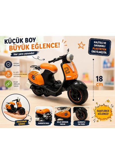 18 Cm Vespa Görünümlü Oyuncak Scooter Siyah - Turuncu