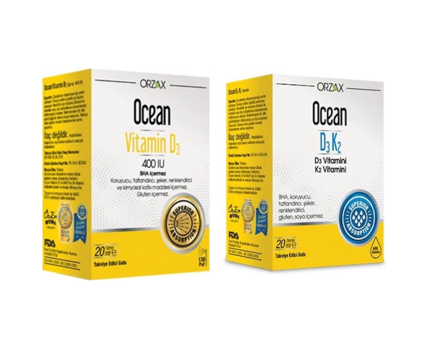 Ocean Vitamin D3 400 Iu Sprey 20ml +d3 K2 Vitamin Damla 20 Ml