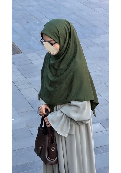 Qalortex Scarf Premium Jakarlı Sare Büyük Boy Eşarp-haki