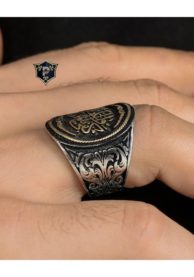 Prestij Gümüş  Nasihatçi Olarak Ölüm Yeter Arapça Yazlı 925 Ayar Gümüş Erkek Yüzüğü