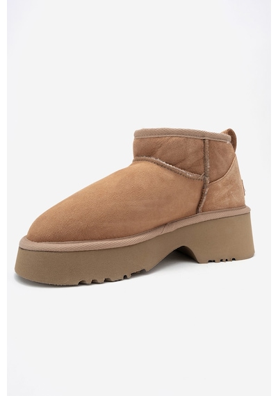 Luvishoes Luvi Shoes Ary Taba Süet Hakiki Deri Kürklü Platform Tabanlı Kadın Mini Bot Taba