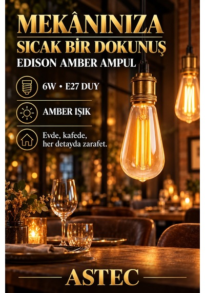 Astec E27 Edison 6 Watt Filament Ampul Amber Işık Dekoratif Ampul