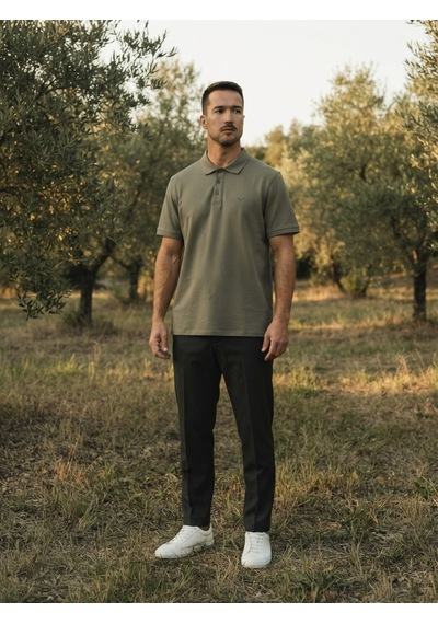 Maccali Erkek Haki Pike Kısa Kollu Polo Yaka Tişört