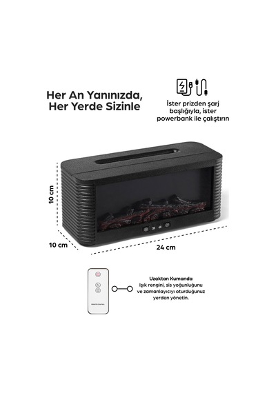 Robeve Şömine Hava Nemlendirici Uzaktan Kumandalı Hava Nemlendirici 7 Renk Şömine Aroma Difüzör Aroma Terapi Cihazı Buhar Makinesi