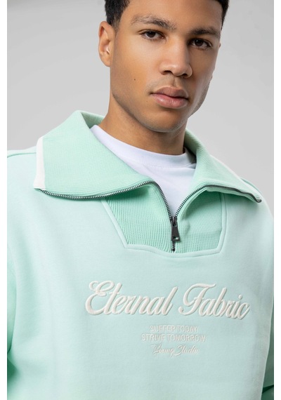 Vamos Oversize Fermuarlı Yaka Sweatshirt Mint
