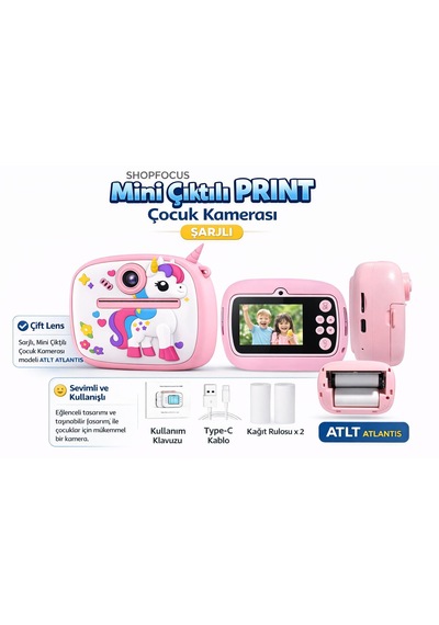 Cmr96 Çocuk Dijital Mini Kamera 1080p Hd 2.4 İnç Ekran Fotorğraf Video Oyun Müzik Usb Şarj Termal Resim Kağıt Baskılı Yazıcı Kamera Video Makinesi Print Kamera Pembe