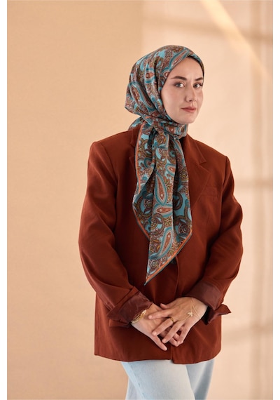 Silk Home Yaz Esintisi Eşarp 150002-18 Turkuaz, Parlak Turuncu, Tarçın, Yeşil, Pudra