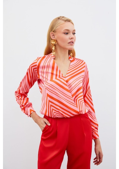 Sateen Kruvaze Desenli Bluz - Fusya-134989 Fusya Sateen Kruvaze Desenli Bluz - Fusya-134989 Fusya