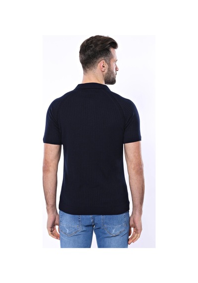 Yake Store Polo Yaka Fermuarlı Örme Lacivert Erkek T-shirt - Wessi - Lacivert siyah