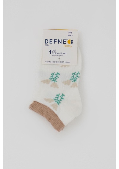 Defne Baby Kız Çocuk Patik Çorap Çiçek Baskılı 5-12 Yaş, Ekru