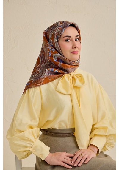Silk Home Tivil İpek Eşarp Ist 11504- 05 Turuncu Etnik Desen