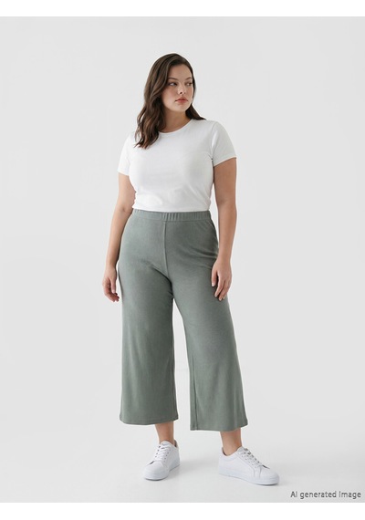Lcwaıkıkı Classic Haki Beli Lastikli Çizgili Kadın Pantolon