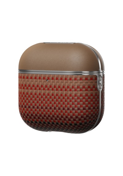 Apple Uyumlu AirPods 4 Kılıf Aramid Fiber Pitaka Tactile Woven Sunset-moonrise Serisi Sunset Kapak Kahverengi