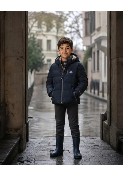 Robin Erkek Çocuk Lacivert Kapüşonlu Kışlık Kaban