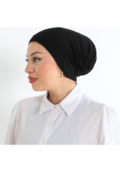 Melodi Scarf Kadın Tesettür Geniş Hacimli Pratik Ense Ve Çene Altından Geçmeli Kaymayan Bone Siyah Çeneli Bone Siyah