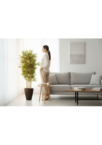 Yapay Bambu Ağaç 150 Cm 6 Dallı Yogun Yaprak Lilyum Siyah Saksı Yeşil