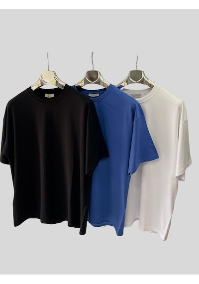 Kadın/erkek Unisex Oversize 3'lü T-shirt Lacivert