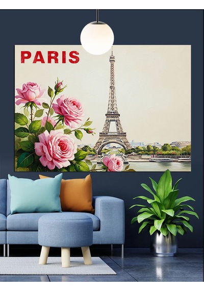 Eyfel Kulesi Çiçek Paris Dekoratif Kanvas - Mdf Ahşap Tablo