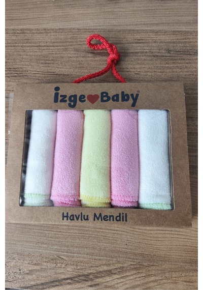 İzge %70 Pamuklu Renkli Yumuşak Kız Bebek Havlu Ağız Mendili 5'li Set - Kutulu Bebek Havlusu 0-3 Ay Diğer