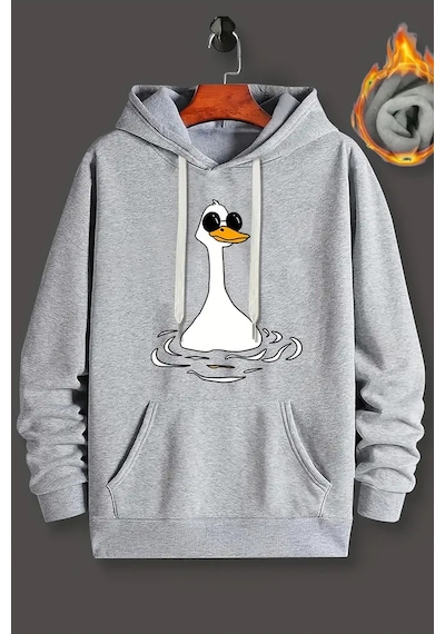 Duck Baskılı Oversize Sweatshirt Gri
