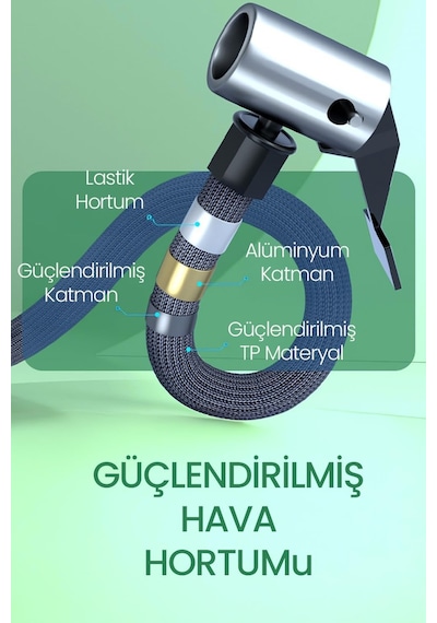 Dijital Ekranlı Şarjlı Araç Hava Kompresörü Ledli Powerbank Lastik Top Yatak Şişirme Pompası 150psi Diğer