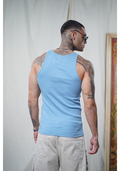 Slim Fit Kaşkorseli Esnek Düz Erkek Sporcu Atlet Mavi
