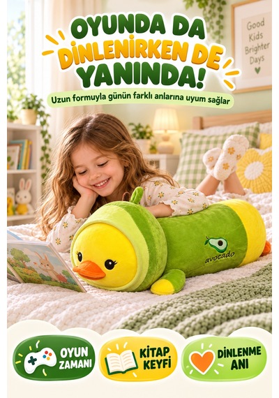 85 Cm Uzun Avokadolu Ördek Peluş Oyuncak Yeşil Yumuşak Büyük Boy Uyku Arkadaşı Dekoratif Yastık Xl Çok Renkli