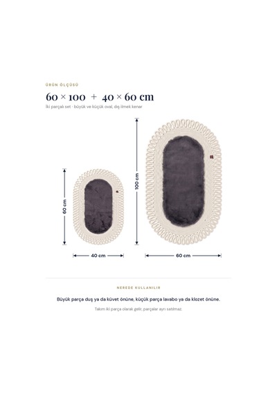 Banyo Paspası Takımı 60x100+40x60 Cm Dış Trikot Antrasit Gri & Krem Antrasit Gri - Krem