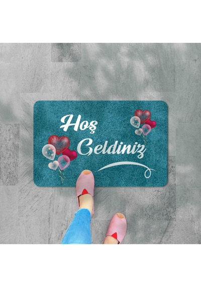 Dijital Baskılı Kapı Önü Paspas Hoşgeldiniz Yazılı Çiçek Desenıç Ve Dış Kapı Paspası Yıkanabilir Açık Bej