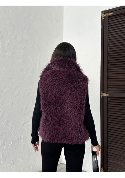 Verymoda Yapay Kürk Kadın Yelek Fermuarlı, Yumuşak Dokulu I Vmf2046 Mürdüm