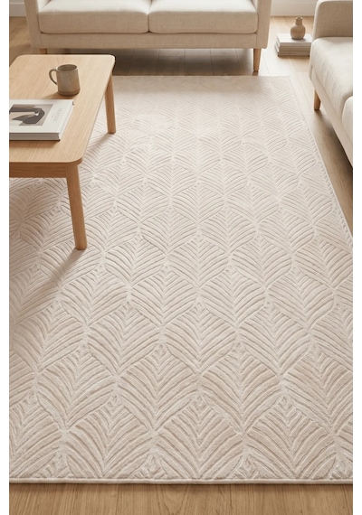 Novax Melsa Geometrik Kırık Beyaz Kaymaz Taban Yıkanabilir Salon Halısı