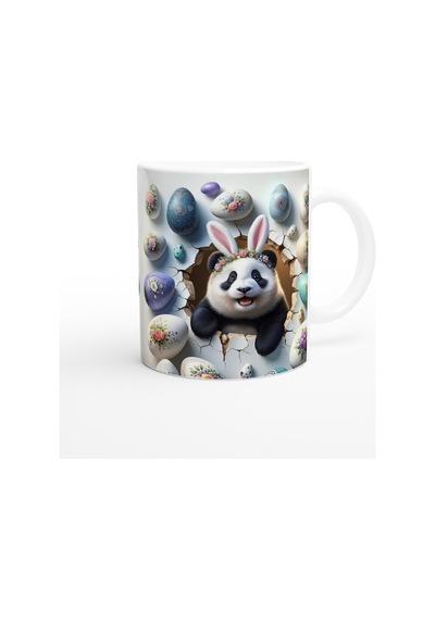 Tavşan Kulaklı Çiçek Taçlı Panda Temalı Baskılı Kupa Bardak Renkli