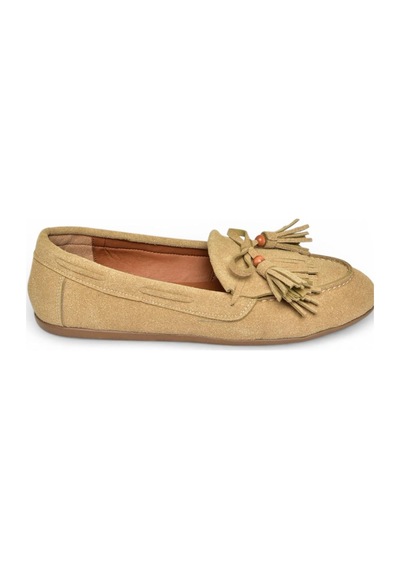 Fox Shoes Y996271002 Bej Süet Püskül Detaylı Kadın Babet Bej