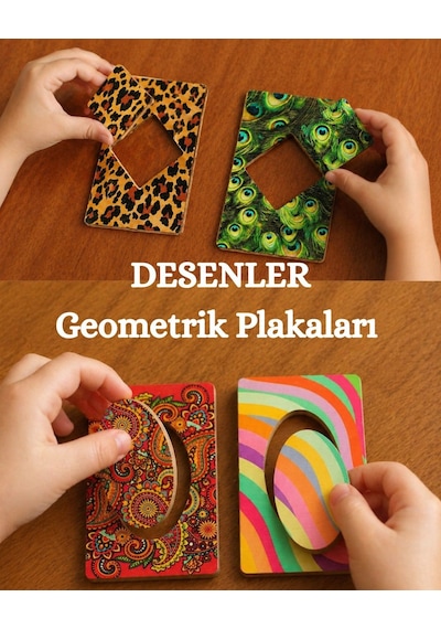 Montessori Ahşap Bultak Dr Seguin Geometrik Plakalar Şekil Desen Eşleştirme Seti 40 Parça 3+ 6x10 Cm