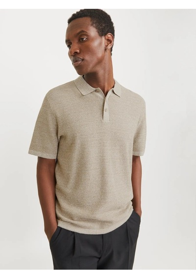 Jack & Jones Jjegeorge Knit Polo Ss Sn Erkek T-shirt-32817 Krem