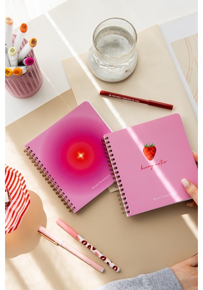 15x16 Spiralli Karton Kapak 2'li Çizgili Not Defter Seti - Aura Çok Renkli