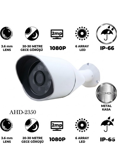 Baff Ahd-2350 2mp 1080p 3.6mm 6 Array Led Güvenlik Kamerası Dış Mekan Su Geçirmez Gece Görüşlü
