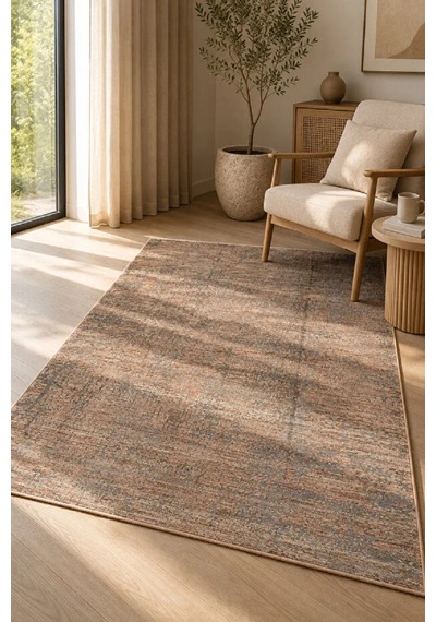 Sahra Collection Modern Vintage Desenli Eskitme Dokuma Yumuşak Salon Halısı Gri - Turuncu