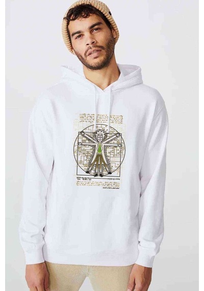 Rick Darvin Anatomi Baskılı Beyaz Erkek Kapşonlu Sweatshirt
