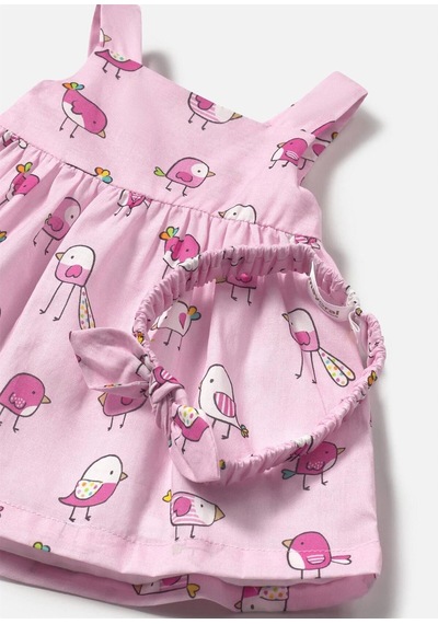 Kız Bebek Saç Bantlı Baskılı Elbise Pembe 1873 Pembe